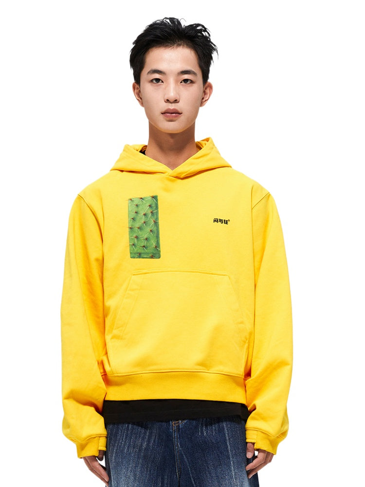 Yellow Reversible Printed Loose Hoodie