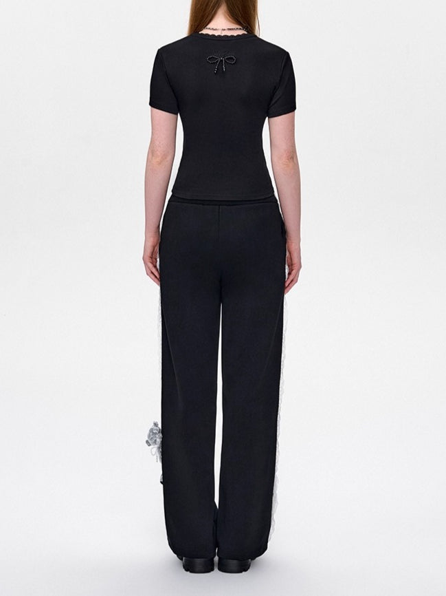 Lace Panel Relaxed Sweatpants Set