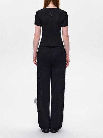 Lace Panel Relaxed Sweatpants Set