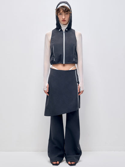 Color-block Hooded Zipper Vest &amp; Pant Set