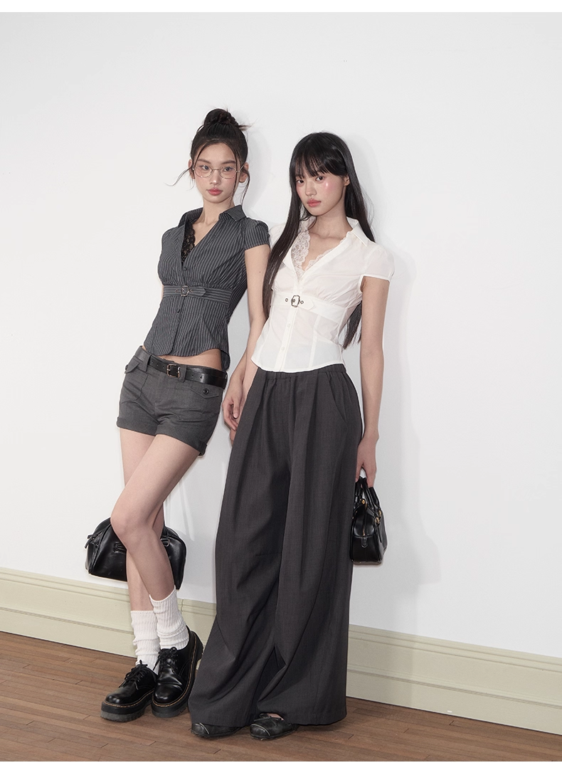 Waist Lace V - neck Shirt - CHINASQUAD