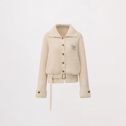 Belted Wool-Blend Knit Cardigan
