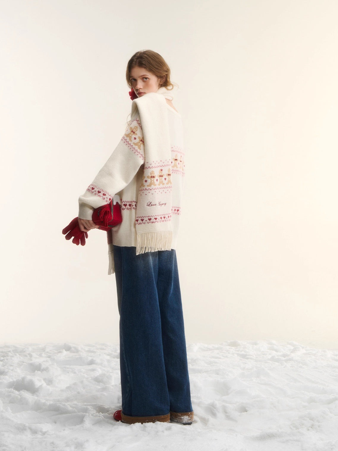 Wool-Blend Christmas Sweater &amp; Scarf Set