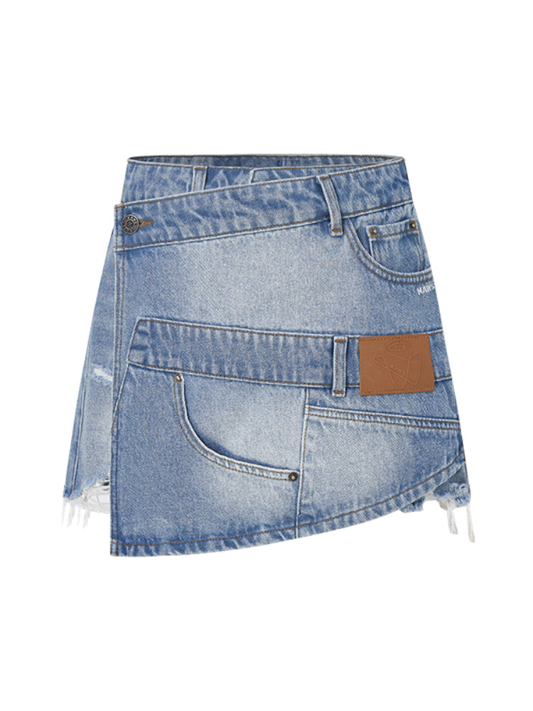 Washed Twill Misaligned Lazy Shorts