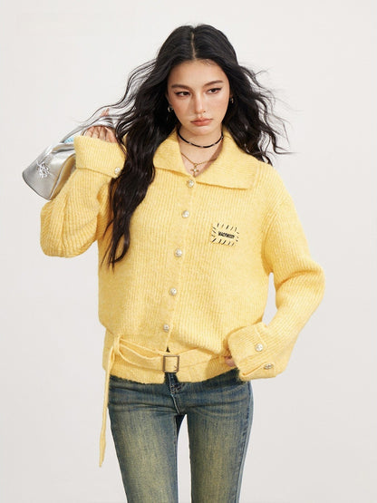 Belted Wool-Blend Knit Cardigan