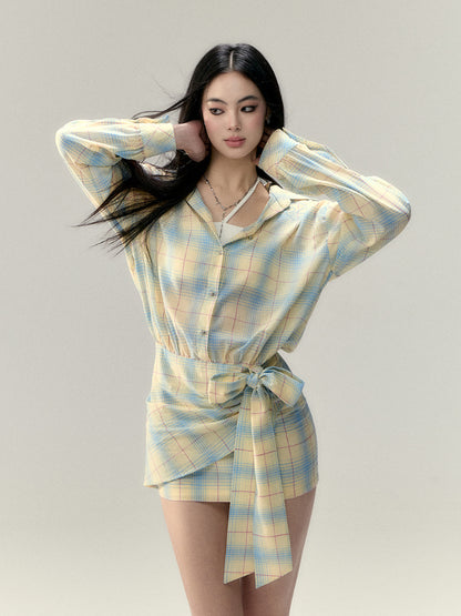 Yellow Tie Bow Shirt Dress