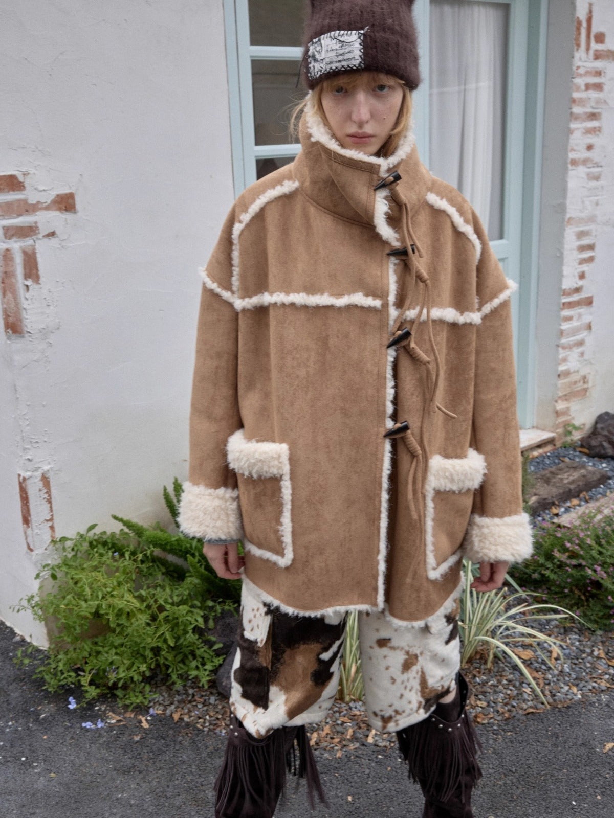 Toggle Collar Reversible Shearling Jacket