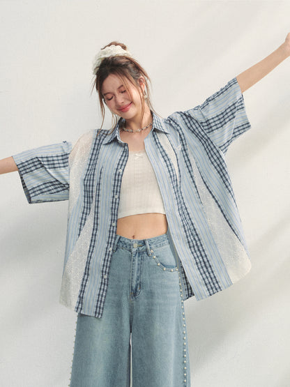 Lace - Plaid Embroidered Shirt - CHINASQUAD