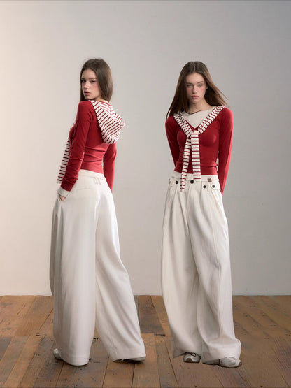 Contrast Hooded Layered Knit Turtleneck