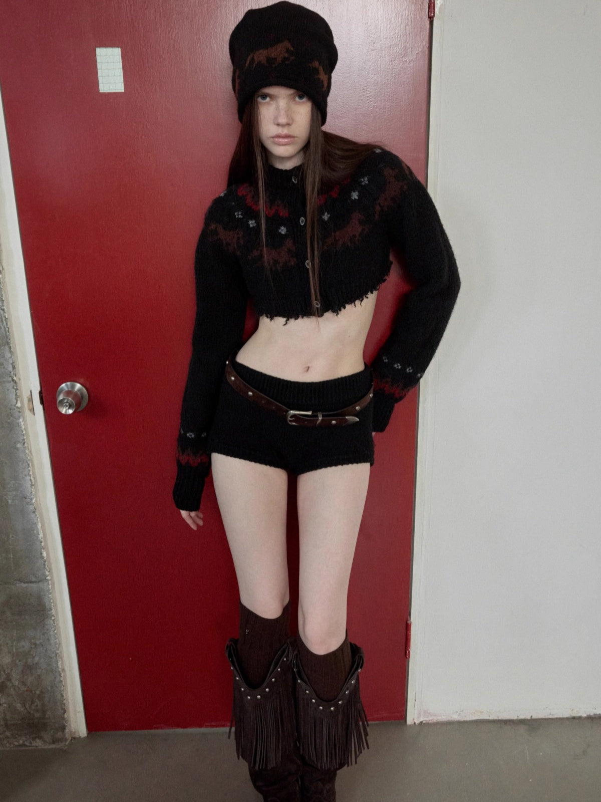 Fair Isle Pony Jacquard Knit Short Cardigan &amp; Shorts Set