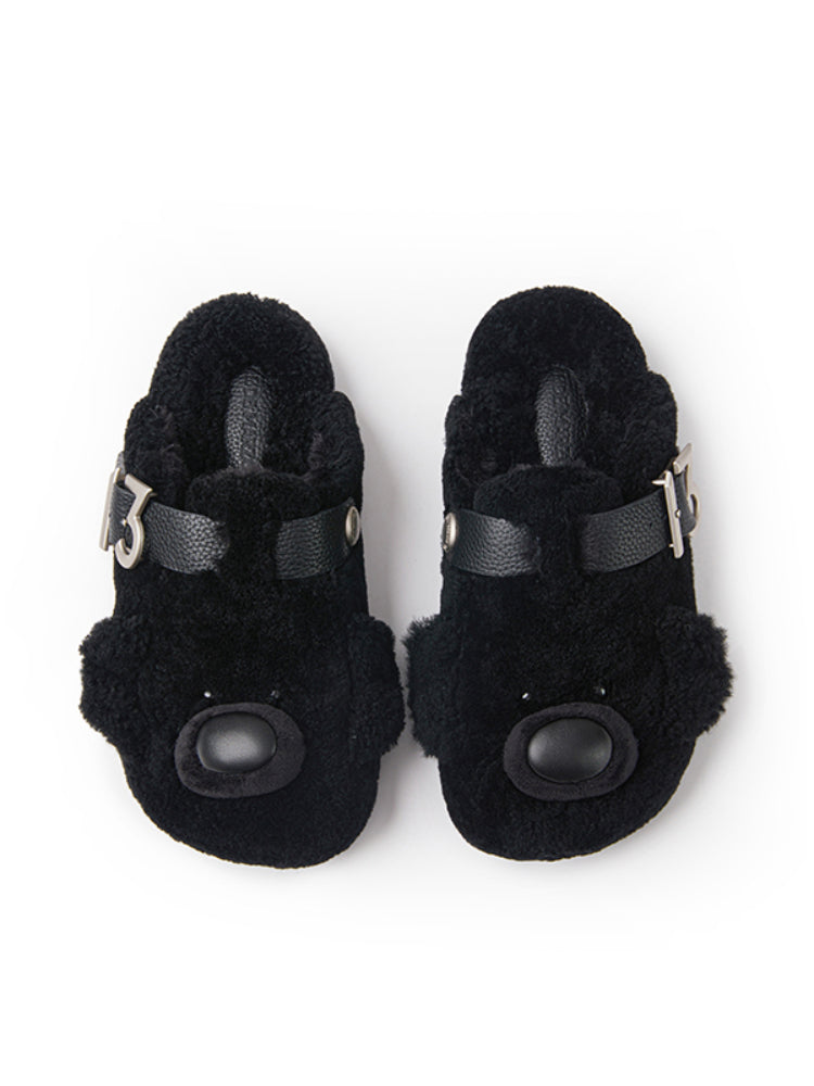 Teddy Wool-Like Buckle Slippers