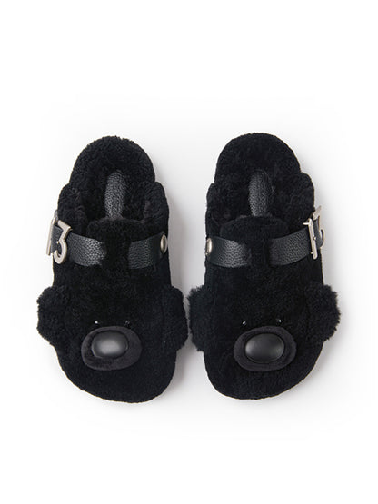 Teddy Wool-Like Buckle Slippers