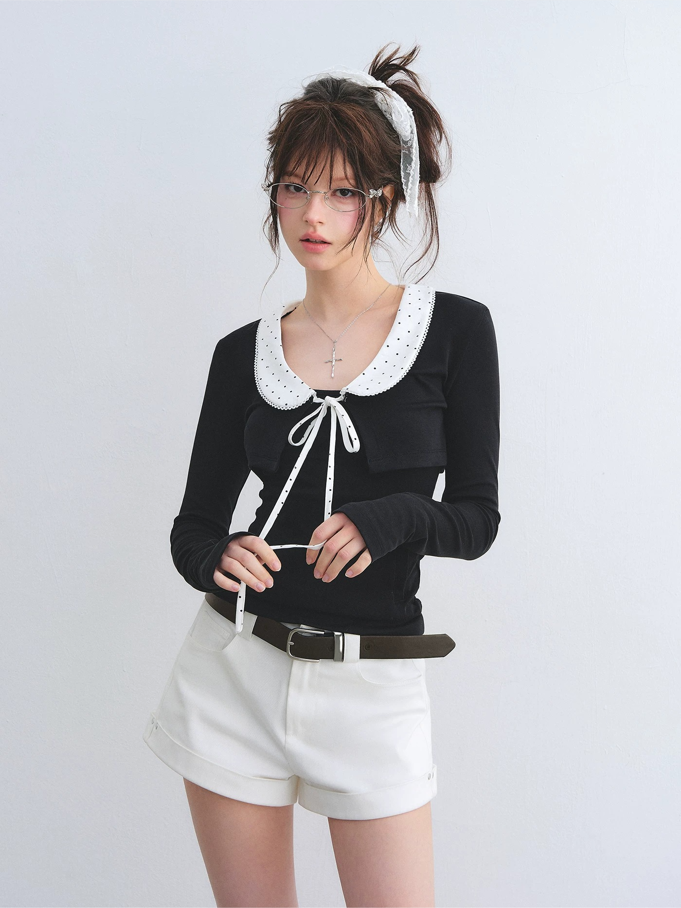High-Waisted Straight-Leg Denim Shorts with Rolled Hem
