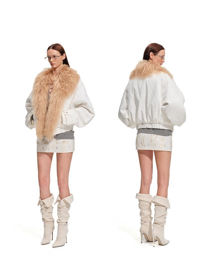 Polar Shearling Collar Denim Down Jacket