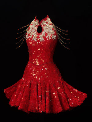 Scarlet Sequin Embroidered Halter Mini Dress