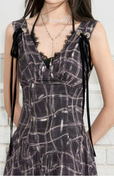 Tie-up Plaid Sleeveless Dress - CHINASQUAD