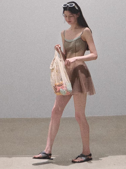 Gradient Mesh Slimming Resort Dress