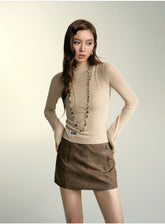 White & Khaki  2-in-1 Wool sweater - CHINASQUAD