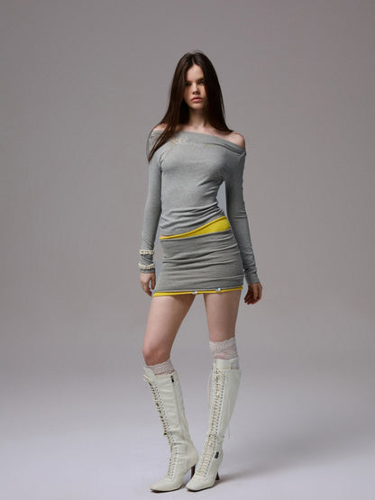 Rhinestone One-Shoulder Long-Sleeve T-Shirt - CHINASQUAD