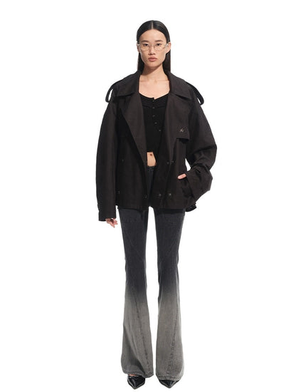 Draped Shoulder Oversize Trench Coat - CHINASQUAD