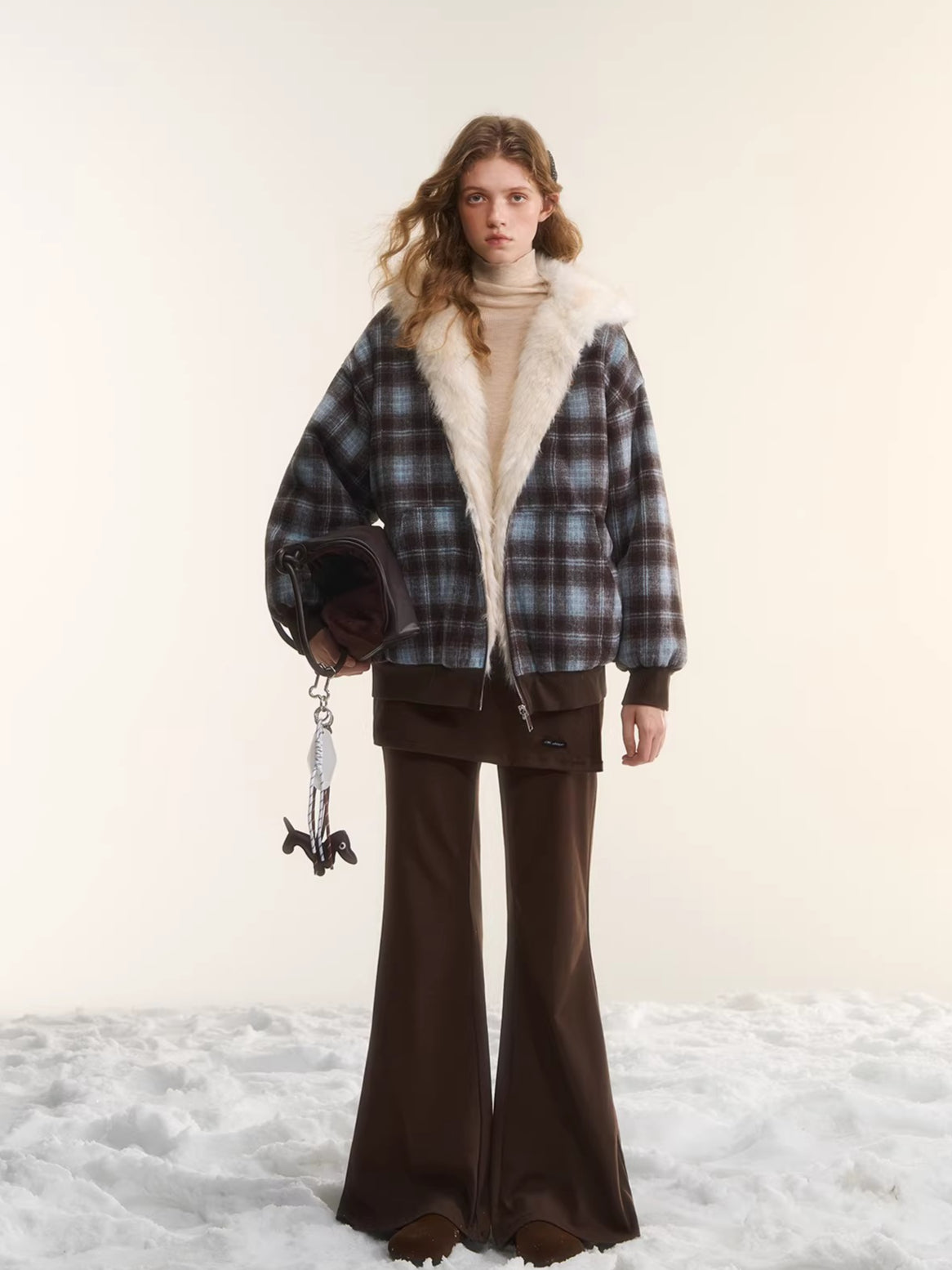 Reversible Plaid Teddy Fur Jacket
