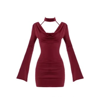 Dark Muse Cowl Neck Choker Bodycon Dress