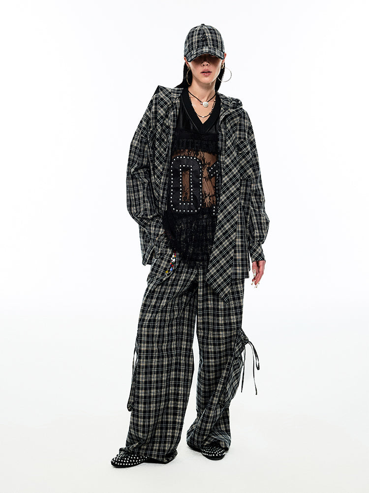 Gradient Plaid Wide-Leg Cargo Pants - CHINASQUAD