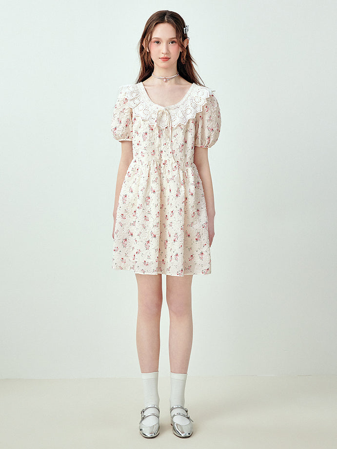 White Floral Doll Collar A-line Dress