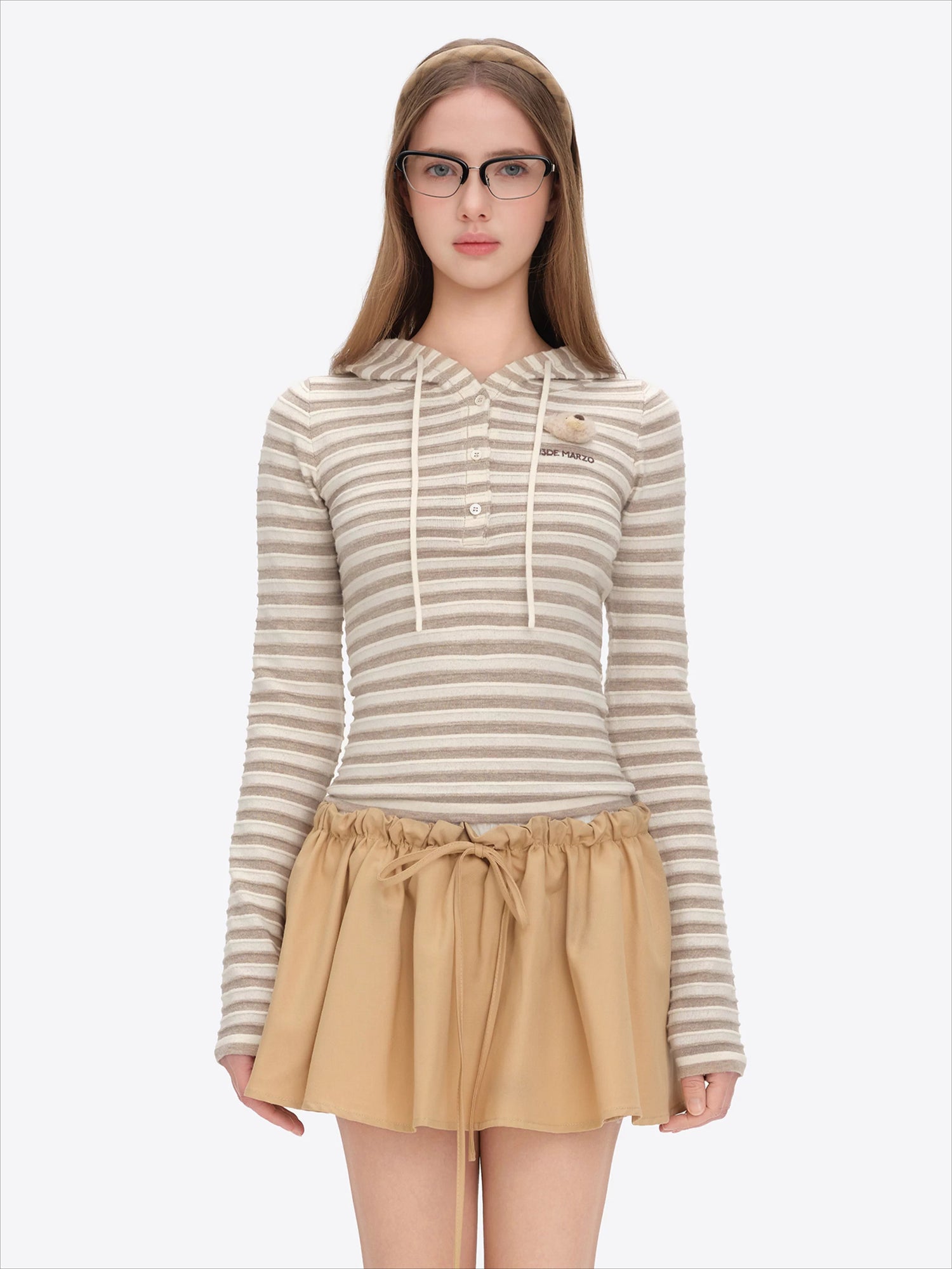 Striped Bear Button Hoodie Tee