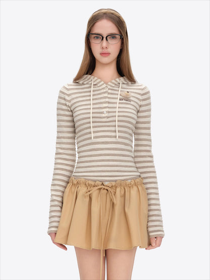 Striped Bear Button Hoodie Tee