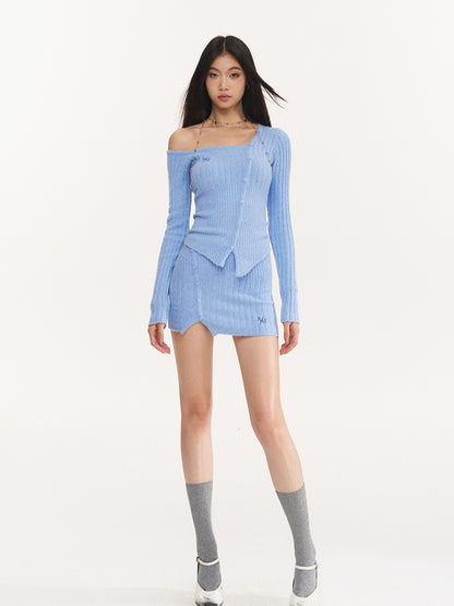 Iris Blue Knitted Bodycon Mini Skirt