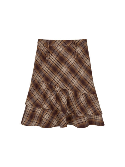 Plaid Irregular Layered Skirt