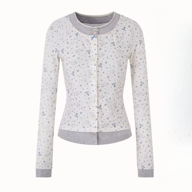 Cotton Layered-Effect Printed Cardigan