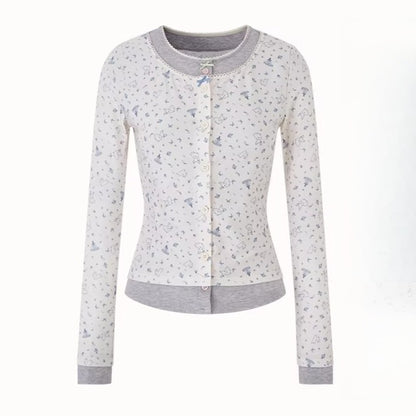 Cotton Layered-Effect Printed Cardigan