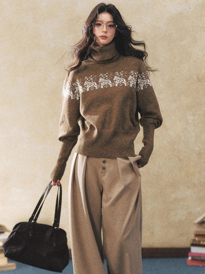 Dual-Tone Knit Turtleneck Sweater