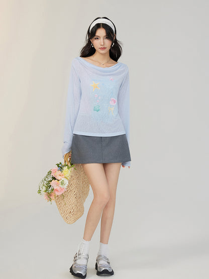Pile Collar Lace Fake Two-piece Sunscreen T-shirt