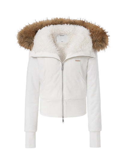 Fur Collar Fleece-Lined Short Coat