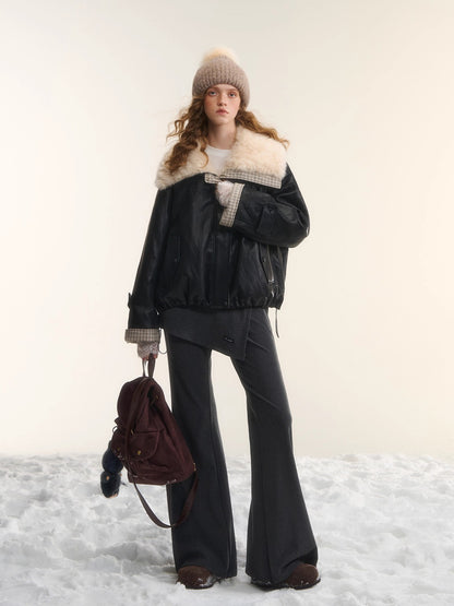 Asgony Asymmetric Layered Flare Knit Pants