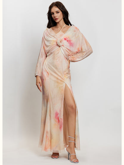 Alina Halter Neck Backless Floral Print Dress - CHINASQUAD