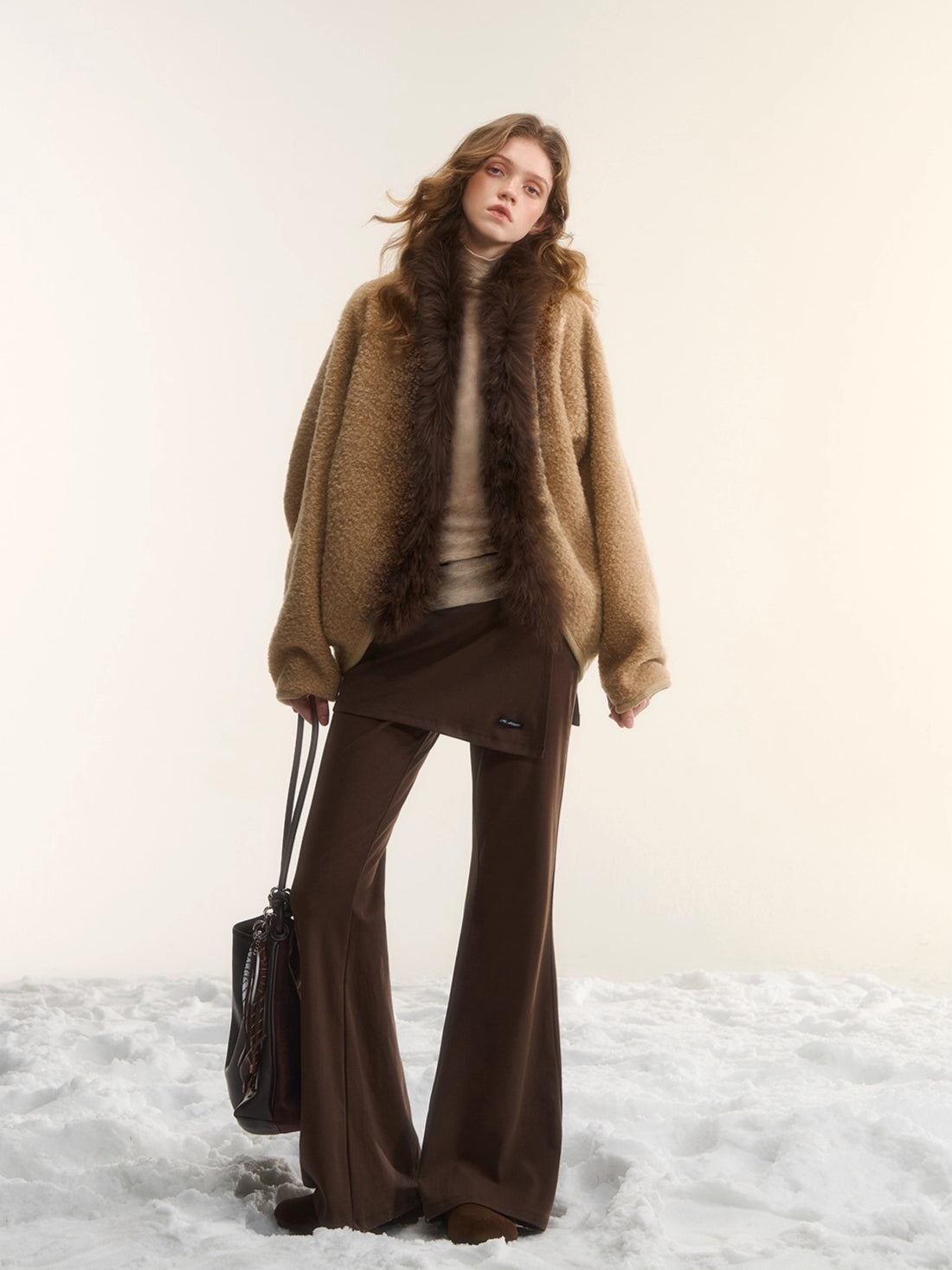 Wool-Blend Fur-Trim Cape Jacket