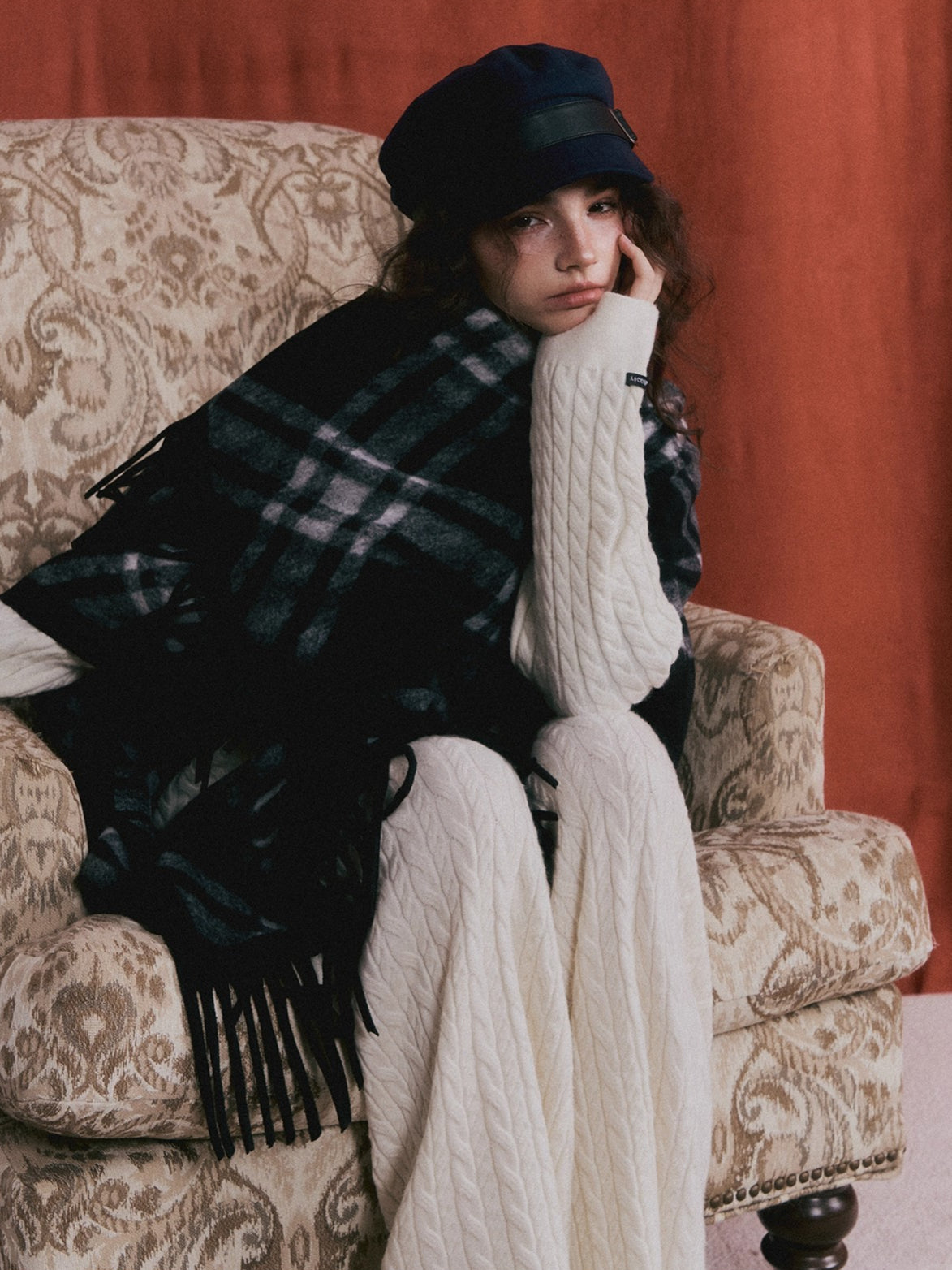 Vintage Plaid Tassel Cape Scarf