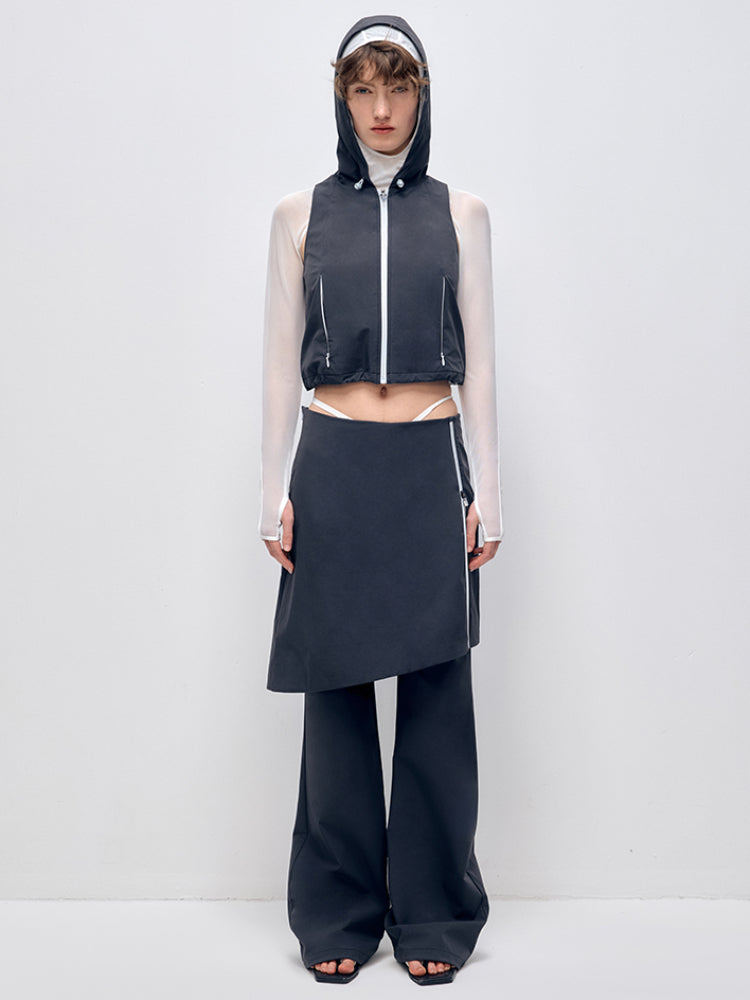 Color Blocking Fake Two-piece Zipper Slightly Flared Skirt