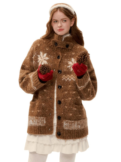 Snowflake Fair Isle Wool-Blend Knit Cardigan