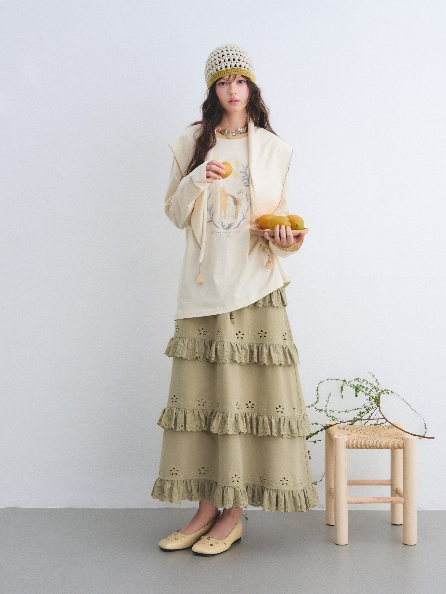 Bohemian Tiered Embroidered Maxi Skirt