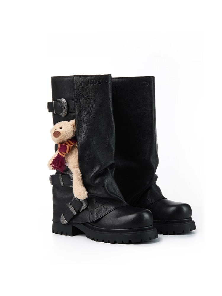 Vintage Stacked High Leather Boots