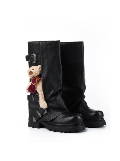 Vintage Stacked High Leather Boots