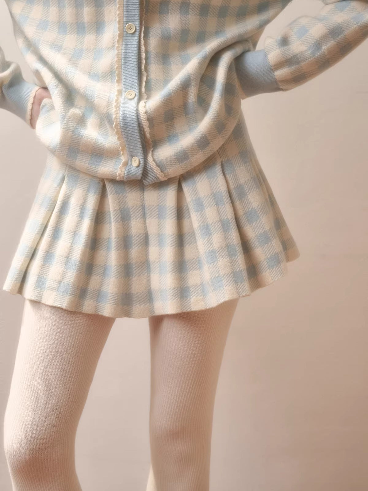 Plaid Contrast Jacket &amp; Pleated Skirt Set