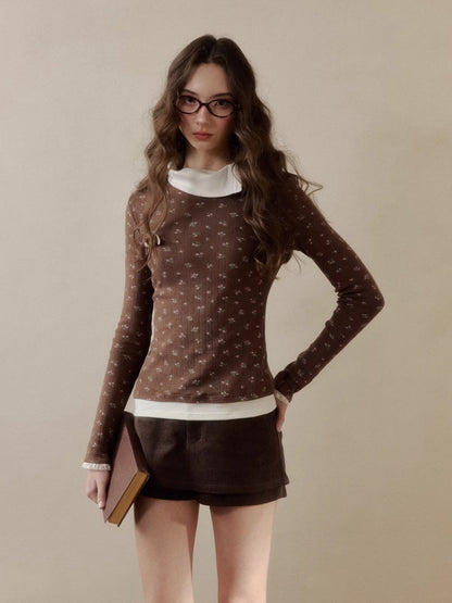 Knit Polo-Collar Long Sleeve T-Shirt