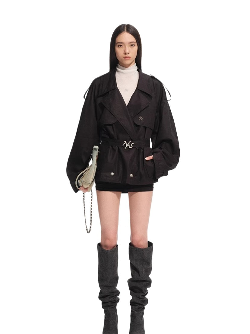 Draped Shoulder Oversize Trench Coat - CHINASQUAD