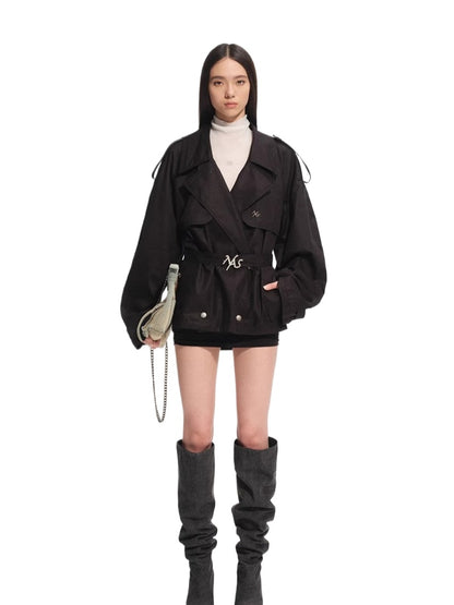 Draped Shoulder Oversize Trench Coat - CHINASQUAD